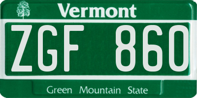 VT license plate ZGF860