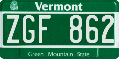 VT license plate ZGF862