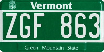 VT license plate ZGF863