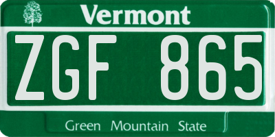 VT license plate ZGF865