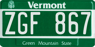 VT license plate ZGF867