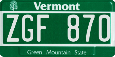 VT license plate ZGF870