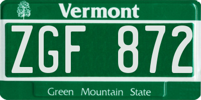 VT license plate ZGF872