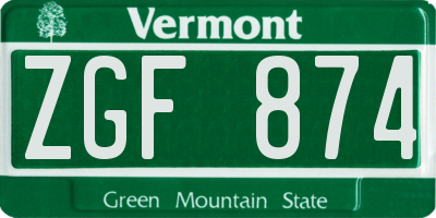 VT license plate ZGF874