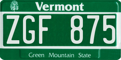 VT license plate ZGF875