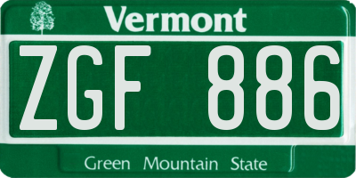 VT license plate ZGF886