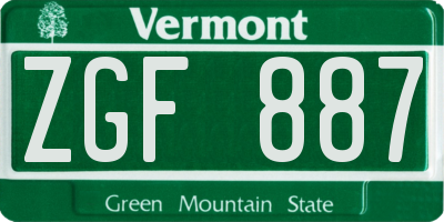VT license plate ZGF887