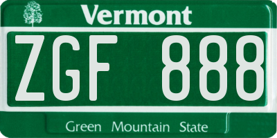 VT license plate ZGF888