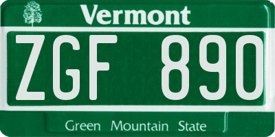 VT license plate ZGF890