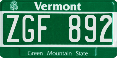 VT license plate ZGF892