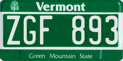 VT license plate ZGF893