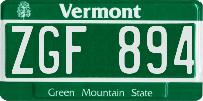 VT license plate ZGF894
