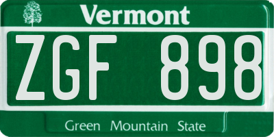 VT license plate ZGF898