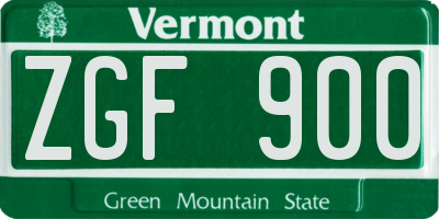 VT license plate ZGF900