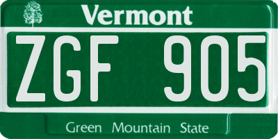 VT license plate ZGF905