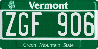 VT license plate ZGF906