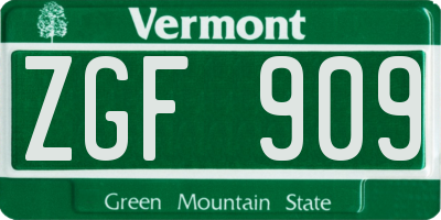 VT license plate ZGF909