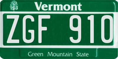 VT license plate ZGF910