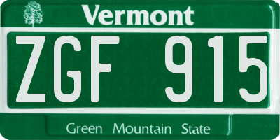VT license plate ZGF915