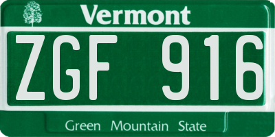 VT license plate ZGF916