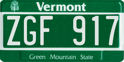 VT license plate ZGF917