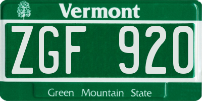 VT license plate ZGF920