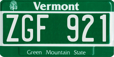 VT license plate ZGF921