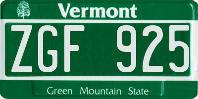 VT license plate ZGF925