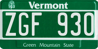 VT license plate ZGF930