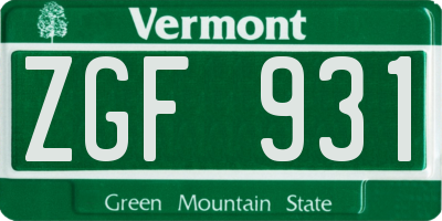 VT license plate ZGF931