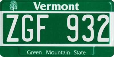 VT license plate ZGF932