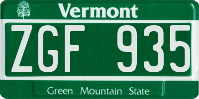 VT license plate ZGF935
