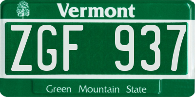 VT license plate ZGF937