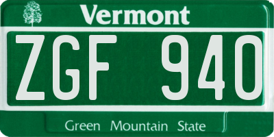 VT license plate ZGF940