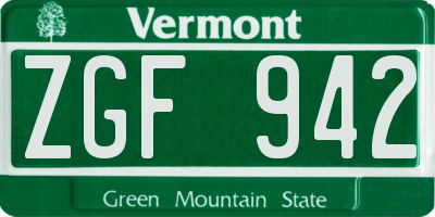 VT license plate ZGF942