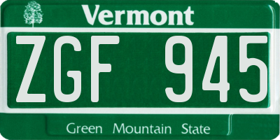 VT license plate ZGF945