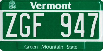 VT license plate ZGF947