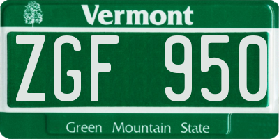 VT license plate ZGF950