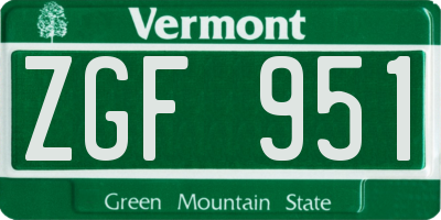VT license plate ZGF951