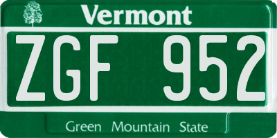 VT license plate ZGF952