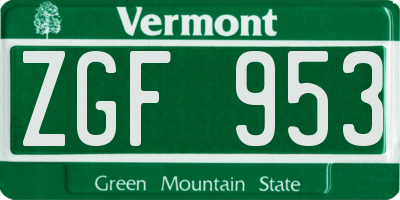VT license plate ZGF953