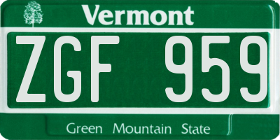 VT license plate ZGF959