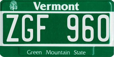 VT license plate ZGF960
