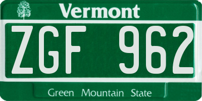 VT license plate ZGF962