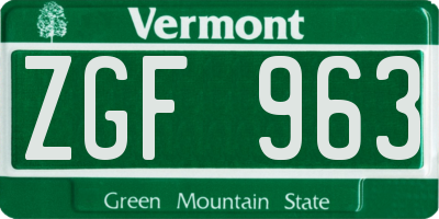 VT license plate ZGF963
