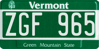 VT license plate ZGF965