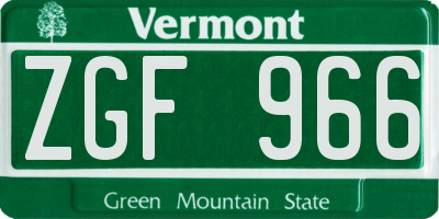 VT license plate ZGF966