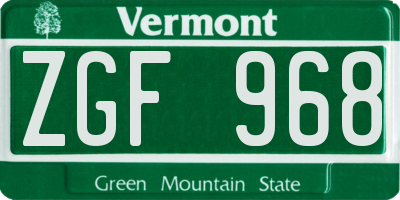 VT license plate ZGF968