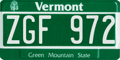 VT license plate ZGF972