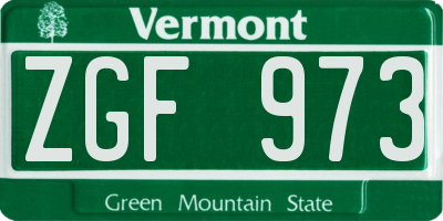VT license plate ZGF973